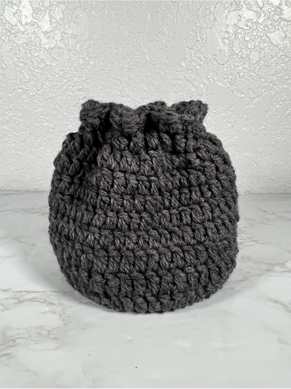 Gray Crochet Drawstring Bag - Picture 3 of 11